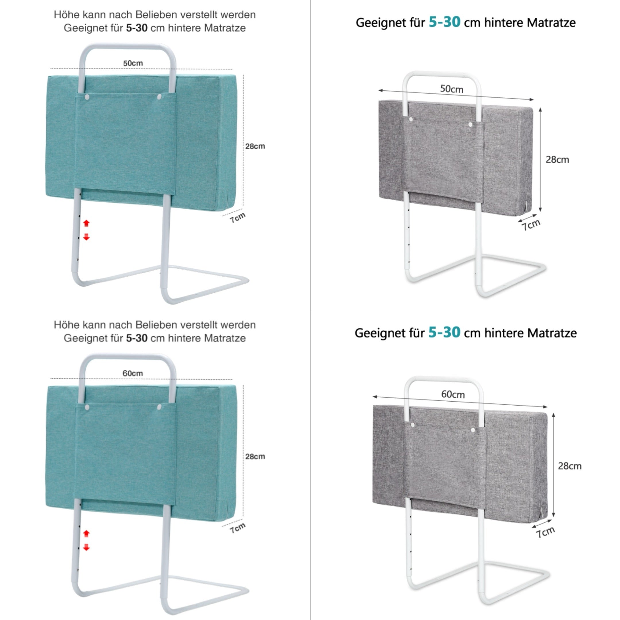 Bettgitter, 50/60 cm, Absturzsicherung, Sicherheitsgitter für Kinderbetten, in 5 Stufen höhenverstellbares Bett, Absturzsicherung, Bettgitter für Kinderbetten, Babybett und Familienbett (Leinen-Grau/Grün), optional