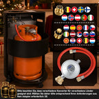 Gasheizung für Innenräume 4200W, Gasofen, 2 Stufen, 2 EU-Adapter Gasheizer mit Dreieckbrenner, Druckregler, Gasschlauch und 2 EU-Adaptern für Balkon, überdachte Terrasse und belüftete Räume