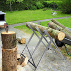 Sägebock, Sägebock aus Holz, Sägehilfsmittel, zusammenklappbar, 3 Stützen, verzinkter Sägebock mit Kettensägenhalterung, Sägebock, maximale Tragkraft 150 kg, geeignet für Sägewerke und Werkstätten