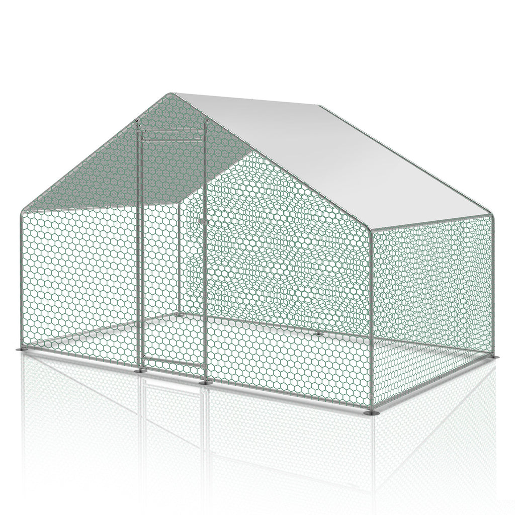 XL-Modell mit Schloss – 300 x 200 x 200 cm – verzinkter Stahl – Hühnerstall aus verzinktem Stahl mit Sonnenschutzdach und Hühnerklappe – Außengehege – für Tiere geeignet