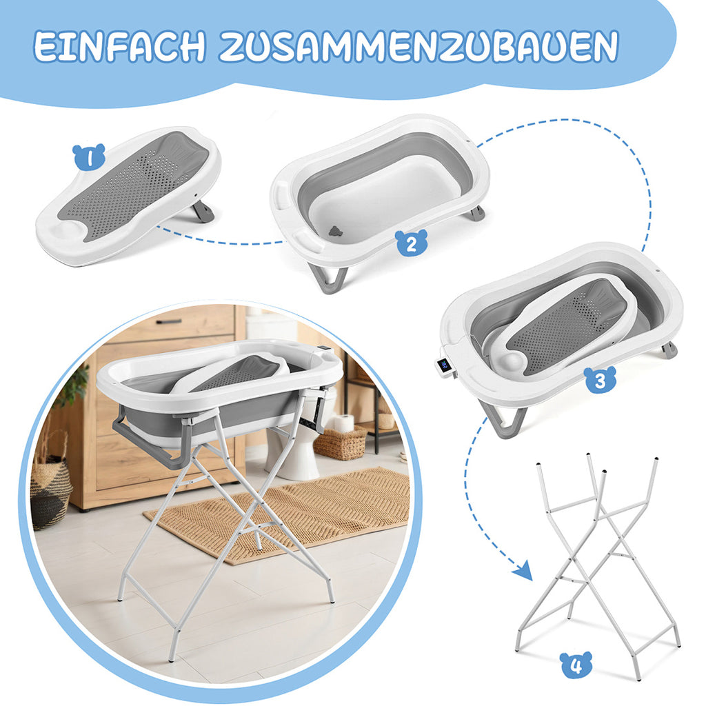 Babybadewanne, Kinderbadewanne, 0–12 Monate, zusammenklappbare Badewanne, grauer Bär (mit Badematte)（副本）