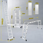 Multifunktionsleiter aus Aluminiumlegierung, Multifunktionsleiter mit Plattform, Leiter mit 2 Gerüstbrettern, Trittleiter mit einer Tragkraft von 150 kg, silberfarben, wahlweise mit 4x3/4×4 oder 4×5 Sprossen.