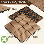 8 Streifen | 30 x 30 cm WPC-Terrassenfliesen 1–5 m², Teakholz-Optik/Rotbraun/Dunkelgrau | Wasserfeste, verlegbare und wasserdurchlässige Fliesen, geeignet für Balkone, Terrassen, Gärten und Außenbereiche