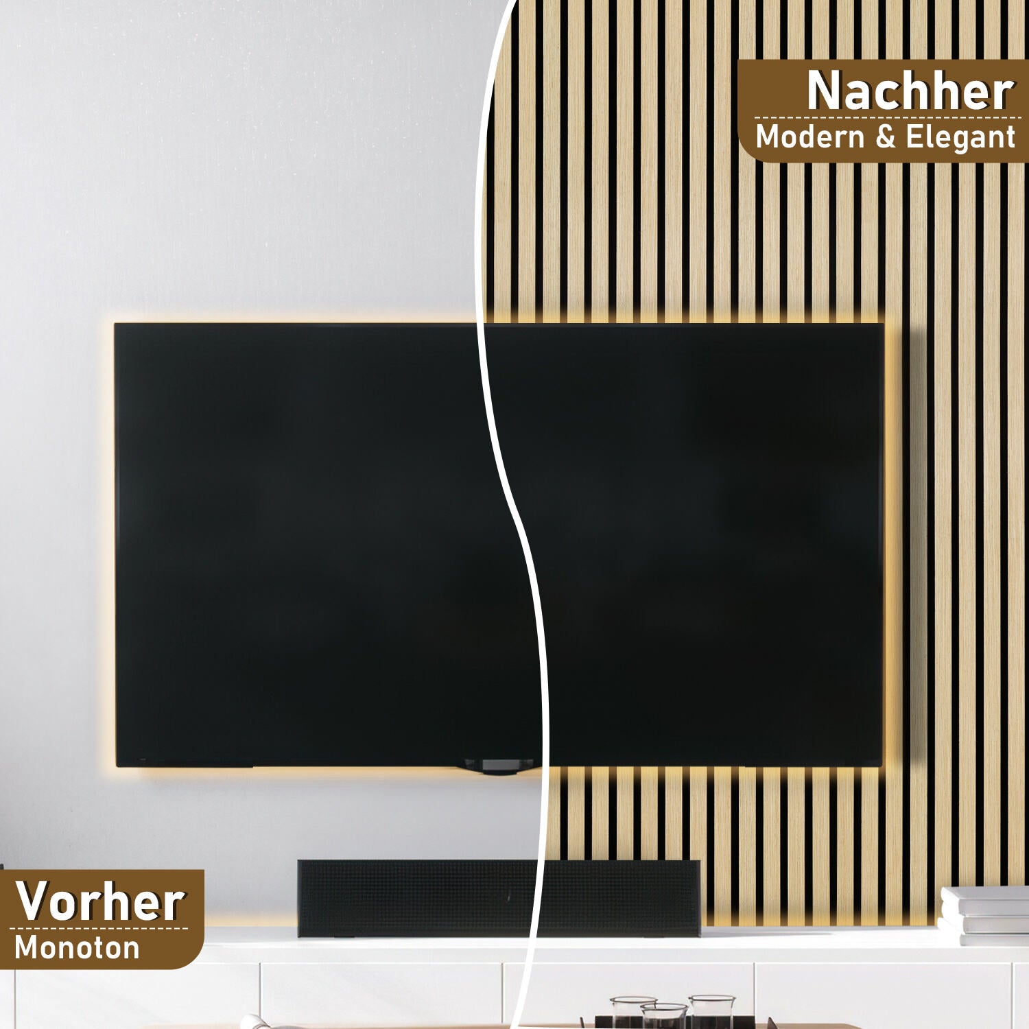 120 x 60 cm große Akustikplatten aus Holz, Wandpaneele mit Holzfurnier und Filzrückseite, geeignet für die Wandverkleidung in Ateliers und Privathaushalten sowie für großflächige Innenwandverkleidungen – Holzmaserung