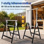 Arbeitsständer, 2er-Set, höhenverstellbar, 7 Stufen (80–130 cm), Gerüstständer, Tragkraft 400 kg pro Paar, klappbare Ständer für Haushalt, Werkstatt und Garten, schwarz