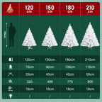 120–210 cm großer künstlicher Weihnachtsbaum aus Kunststoff, künstlicher Weihnachtsbaum, mit 18 cm langen Zweigen, schnell aufzubauen, zusammenklappbar, flammhemmend, inklusive Ständer aus Kunststoff/Metall, weiß/grün