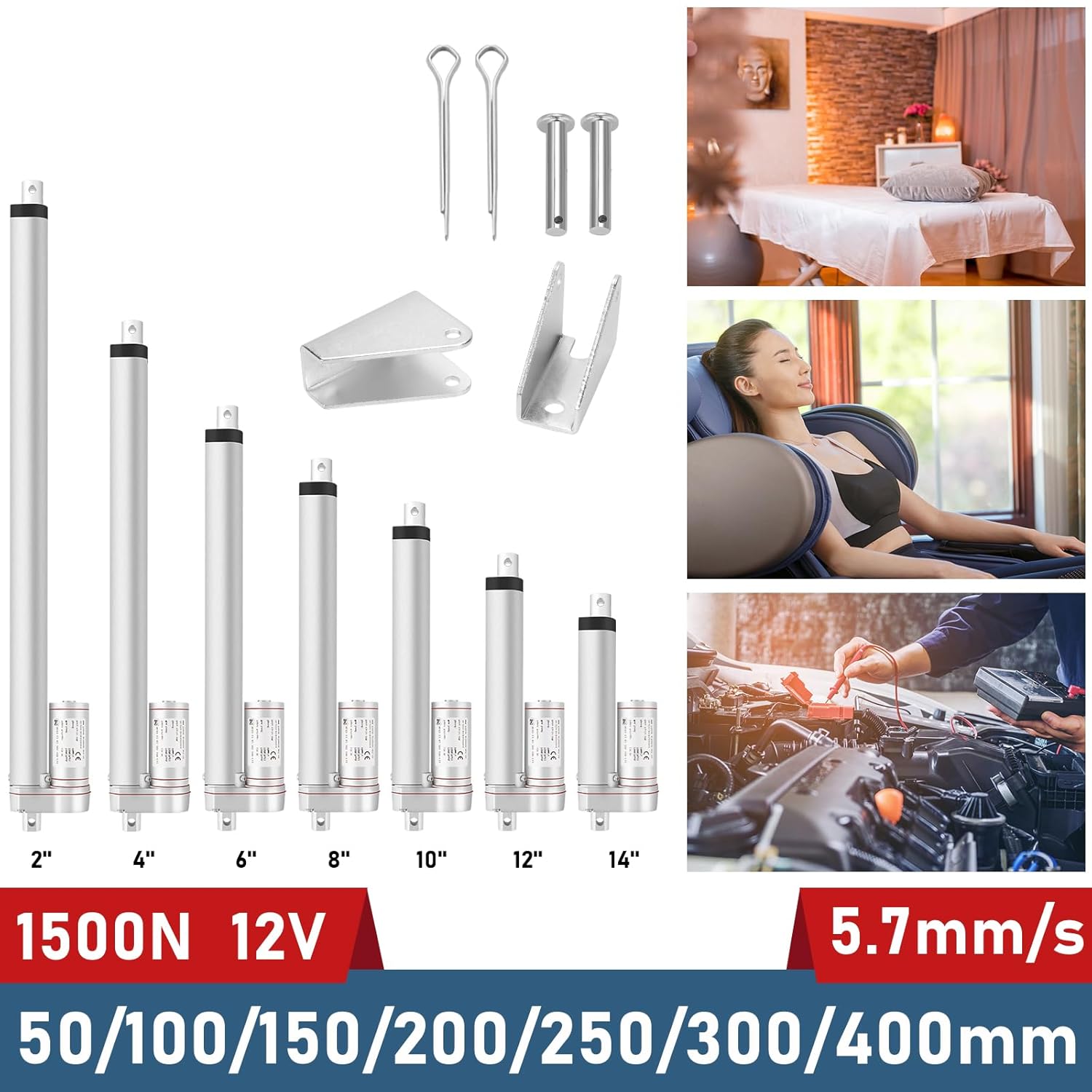 1500N Linearantrieb mit 50-400mm Hublänge, 12V DC Linearmotor für Möbel, Automatisierung & DIY-Projekte, Starker Verstellantrieb für Sofalift, Tischverstellung & mehr (50MM)