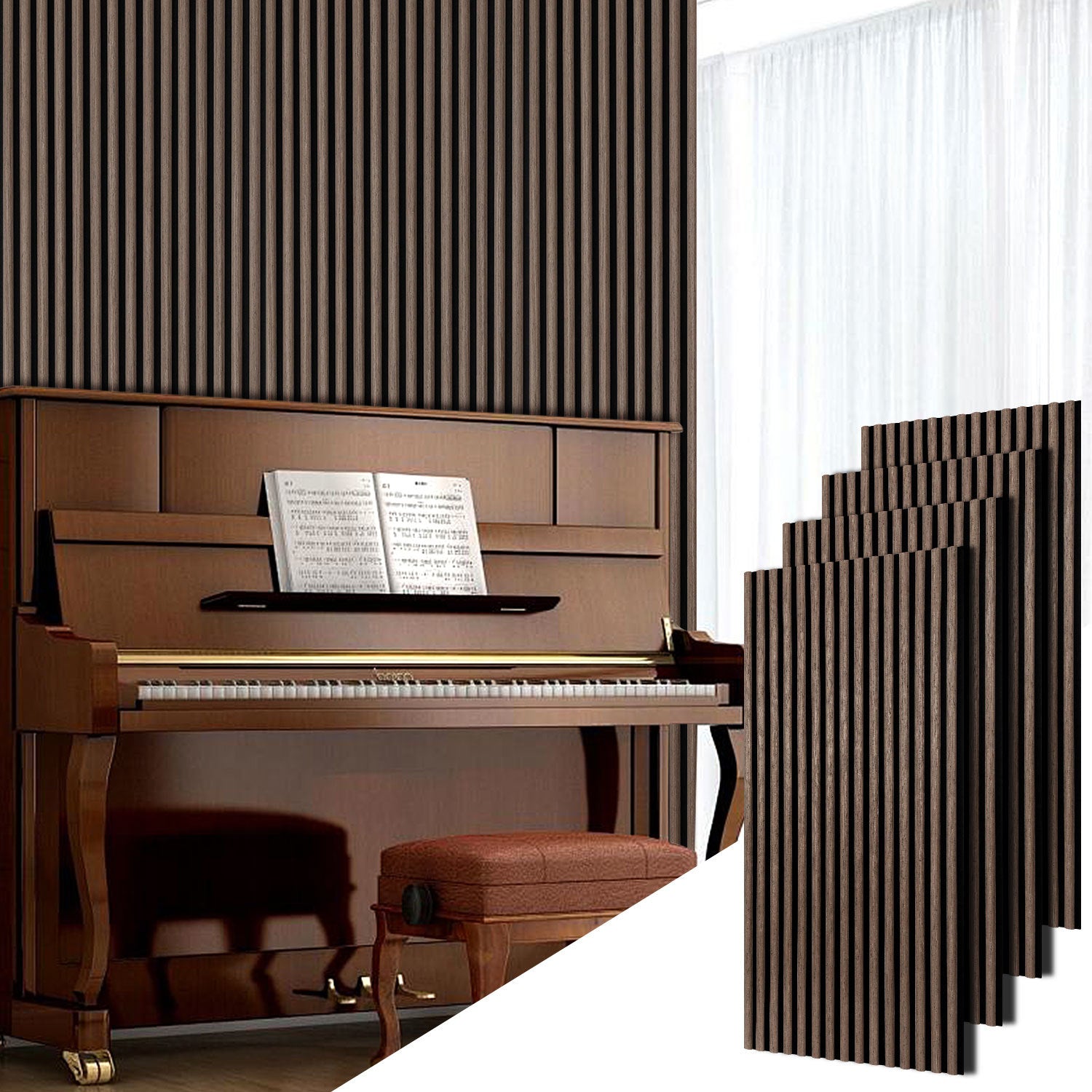 Schallabsorptionsplatten, 120 x 60 cm, für gewölbte Wände, aus Holz und Filz, schalldämmend, Holzoberfläche, geeignet für die Wandgestaltung in Aufnahmestudios und Privathaushalten, große Abdeckfläche, Farbe: Weißeiche/Schwarznussbaum, 1–4 Stück