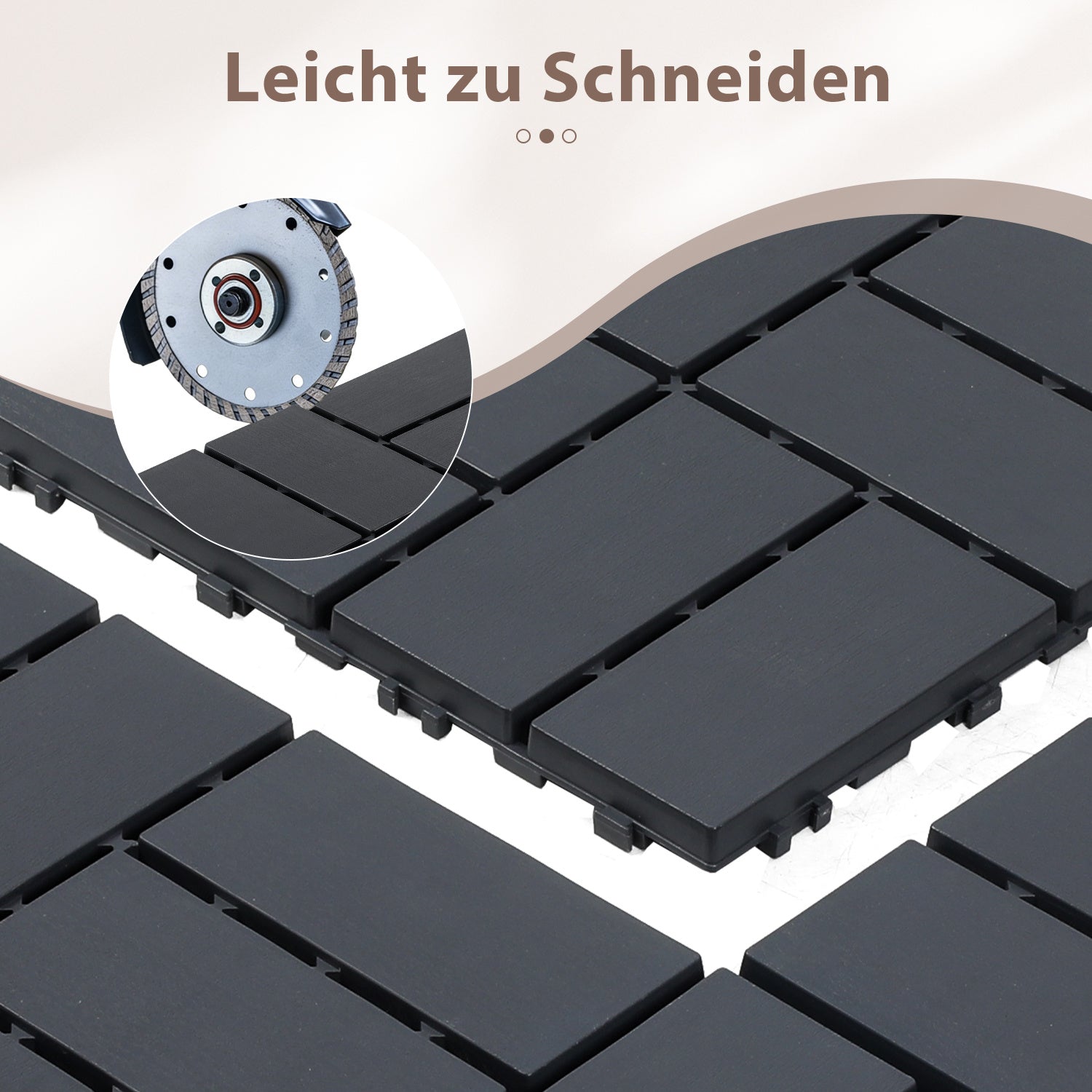 Polypropylen-Terrassenfliesen im Puzzle-Design, 30 x 30 cm, anthrazitgrau/rotbraun, aus Kunststoff | Witterungsbeständig, rutschfest, einfach zu verlegen, geeignet für Terrassen, Balkone und Gärten, leicht zu reinigen, Kunststoffboden, 1–5 Quadratmeter