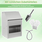 Verzinkter Stahl-Hühnerfuttertrog mit Deckel und Wandhalterung, geeignet als Futtertrog für Hühner, Enten und anderes Geflügel, inklusive Handschuhen, Futterschaufel und Pickschutzleiste