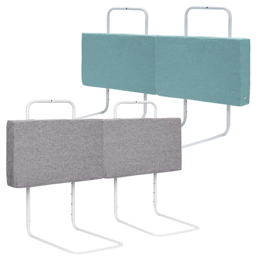 Bettgitter, 50/60 cm, Absturzsicherung, Sicherheitsgitter für Kinderbetten, in 5 Stufen höhenverstellbares Bett, Absturzsicherung, Bettgitter für Kinderbetten, Babybett und Familienbett (Leinen-Grau/Grün), optional