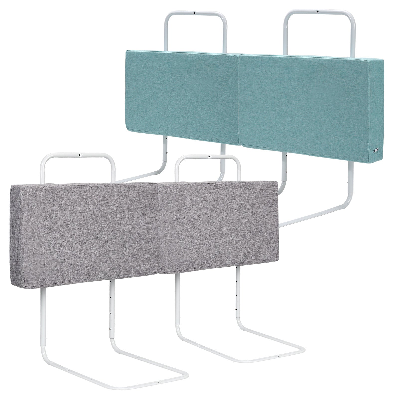 Bettgitter, 50/60 cm, Absturzsicherung, Sicherheitsgitter für Kinderbetten, in 5 Stufen höhenverstellbares Bett, Absturzsicherung, Bettgitter für Kinderbetten, Babybett und Familienbett (Leinen-Grau/Grün), optional