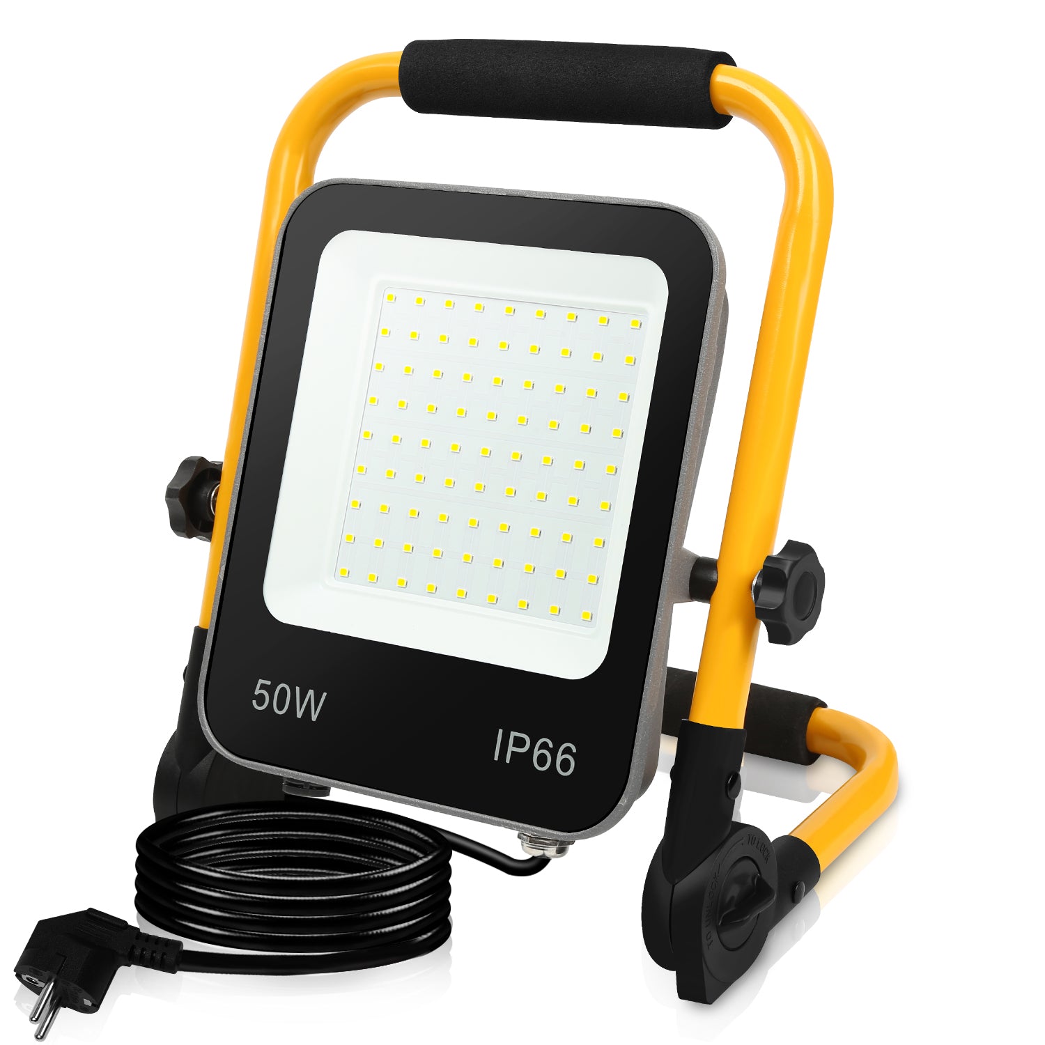 LED-Baustrahler, 50 W/100 W/150 W/200 W Arbeitsleuchten, tragbare LED-Arbeitsleuchten, Baustrahler mit kaltweißem Licht, Schutzklasse IP66, mit 3 Meter langem Kabel und klappbarem Stativ, geeignet für Baustellen (mit Stecker)