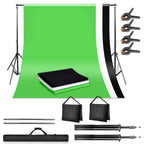 Hintergrund Ständer, 2x3M Hintergrundsysteme mit 3 Hintergrundstoffe (Grün/Weiß/Schwarz), Fotostudio Hintergrundsystem für Green Screen, Portrait und Videoaufnahme