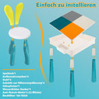 Kindertisch mit 2 Stühlen, 251 Bausteine, höhenverstellbar, 51x51cm doppelseitige Platte, Stauraum innen 10cm, 4 Boxen, rutschfeste Pads, Belastbarkeit 80kg, PP+ABS, Weiß/Blau, ab 2 Jahren