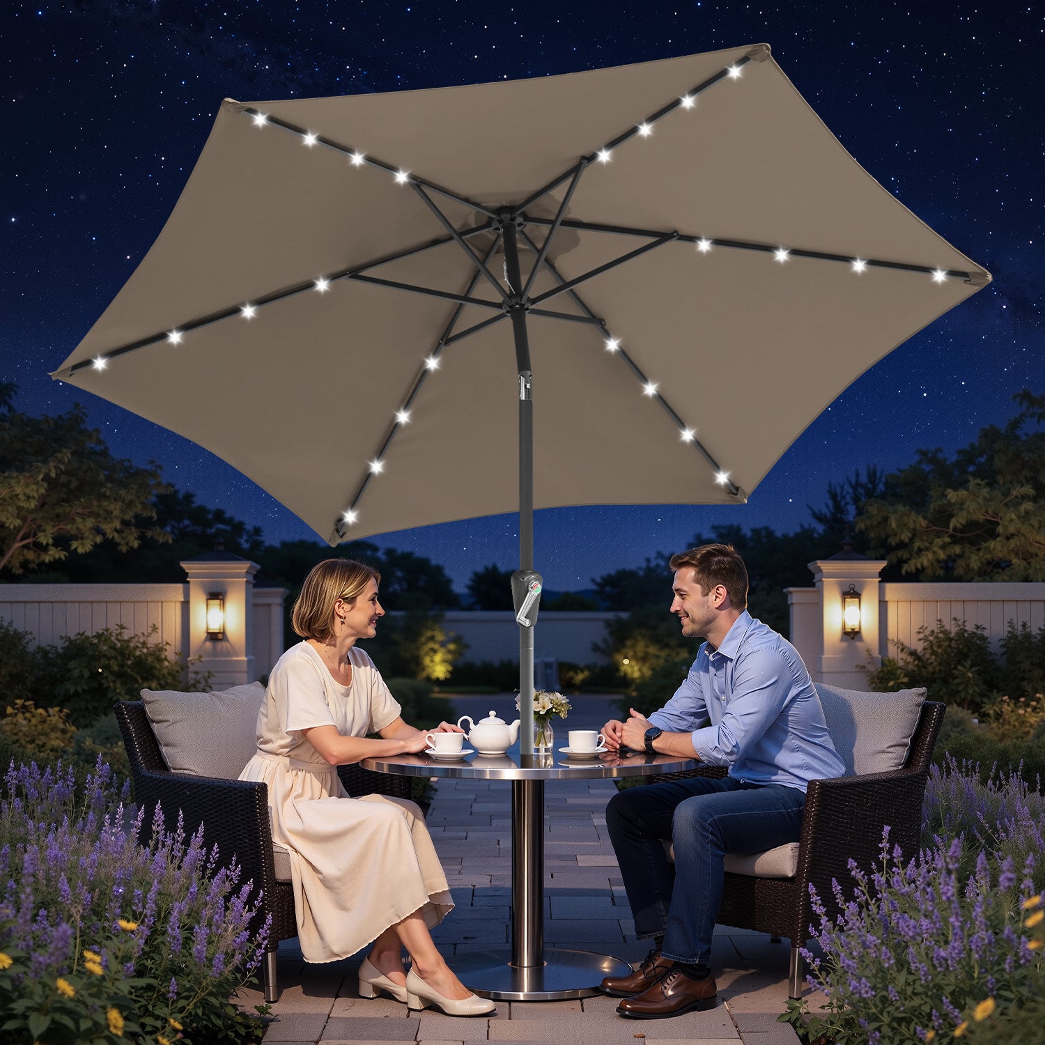Sonnenschirm 270cm Anthrazit Solar LED Gartenschirm knickbar & ohne Ständer,Terassenschirm Neigungswinkel Sonnenschirme Großschirm für Balkon,Terrasse,Rundschirm mit kurbel, In fünf Farben erhältlich