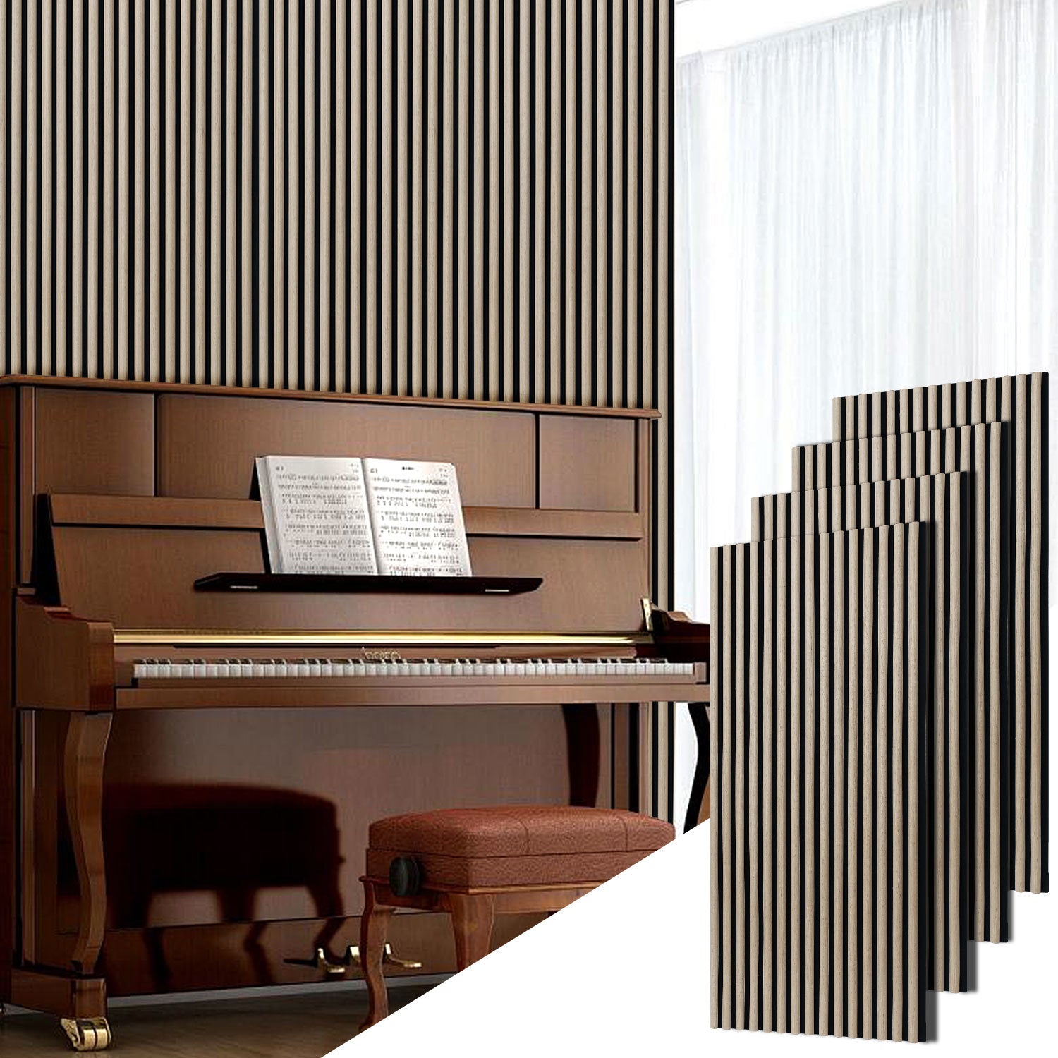 Schallabsorptionsplatten, 120 x 60 cm, für gewölbte Wände, aus Holz und Filz, schalldämmend, Holzoberfläche, geeignet für die Wandgestaltung in Aufnahmestudios und Privathaushalten, große Abdeckfläche, Farbe: Weißeiche/Schwarznussbaum, 1–4 Stück