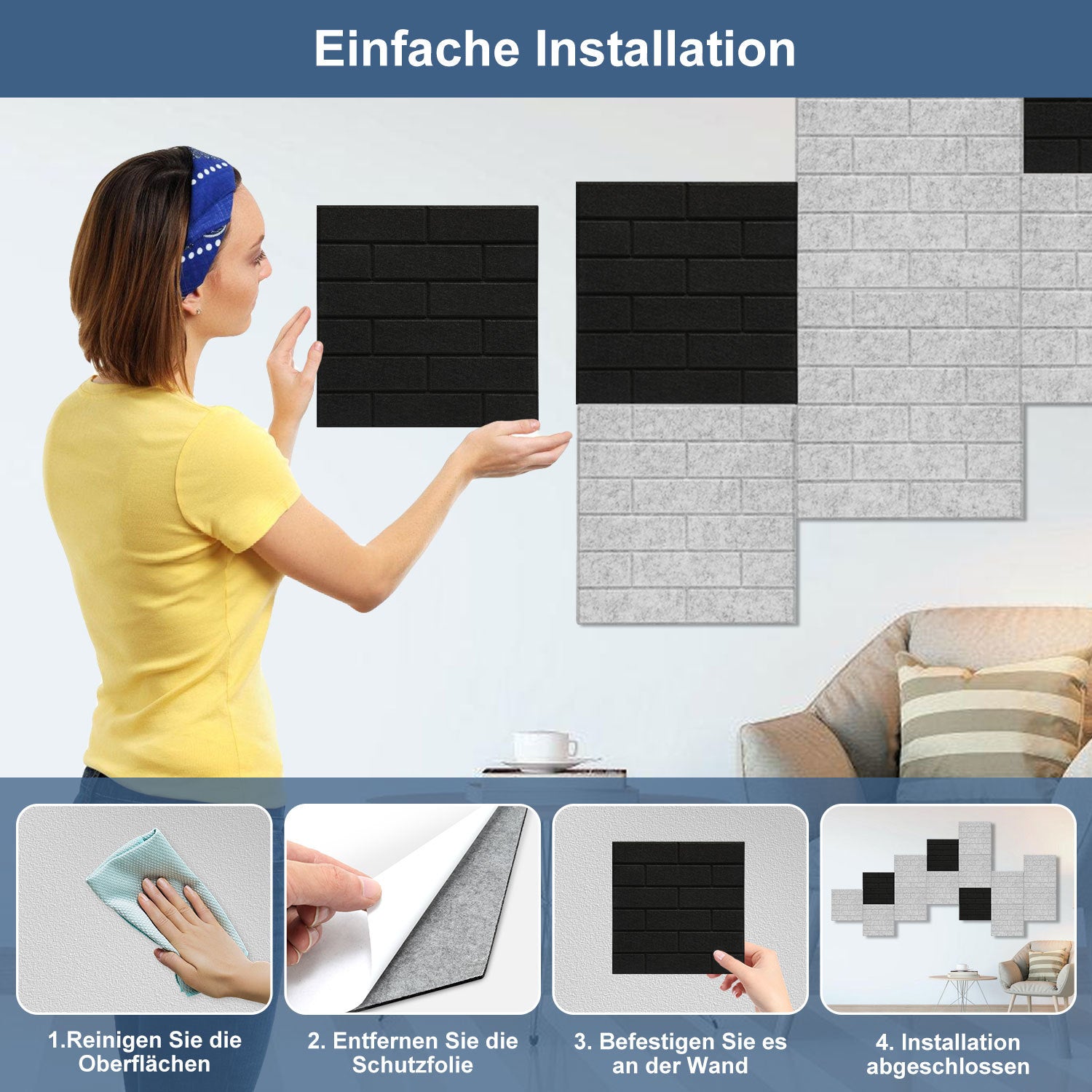 12–36 quadratische Schallabsorberplatten, selbstklebend, schwarz/weiß, hochdichte Schallabsorberplatten, ultradünne Schallabsorberplatten für Wandverkleidungen und Schalldämmung, geeignet für Tonstudios und die Wohnraumgestaltung (30 × 30 × 0,9 cm)
