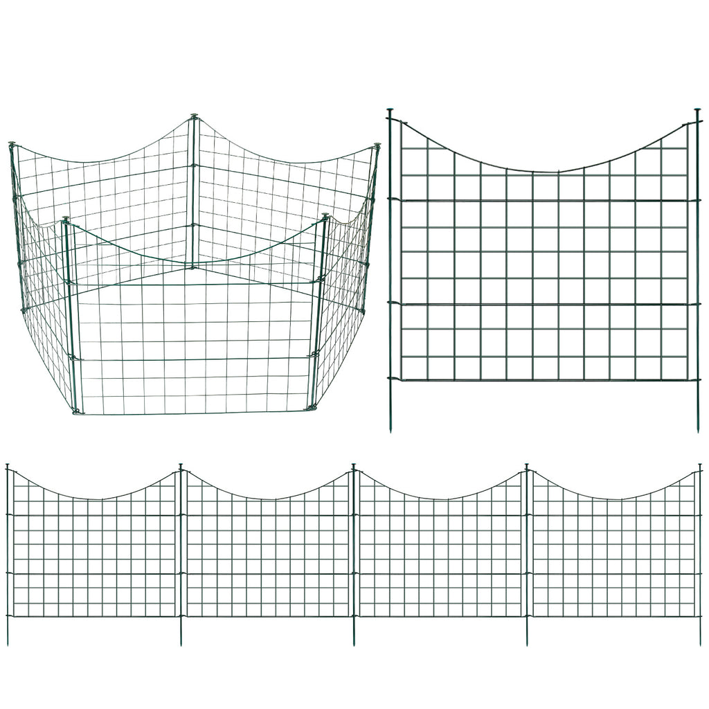 Teichzäune, Metall-Gartenzäune, Außenzäune, 3,75/7,5/10,5 Meter, inklusive Zaunelemente und Befestigungsstangen, oben nach unten gewölbt