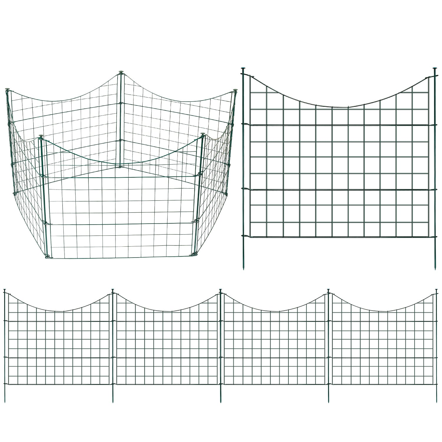 Teichzäune, Metall-Gartenzäune, Außenzäune, 3,75/7,5/10,5 Meter, inklusive Zaunelemente und Befestigungsstangen, oben nach unten gewölbt