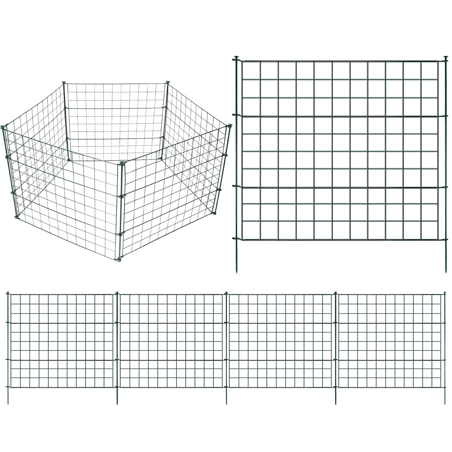 Teichzaun, Metall-Gartenzaun, Außenzaun, 3,75/7,5/10,5 Meter, inklusive Zaunelemente und Befestigungsstangen, flaches Modell