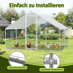 3 × 4 × 2 Meter großer Hühnerstall für den Außenbereich – Geflügelstall aus verzinktem Stahl mit Kuppeldach, geeignet für Hühner, Kaninchen, Gänse, Tauben und Wachteln, mit Metallzaun mit Maschen