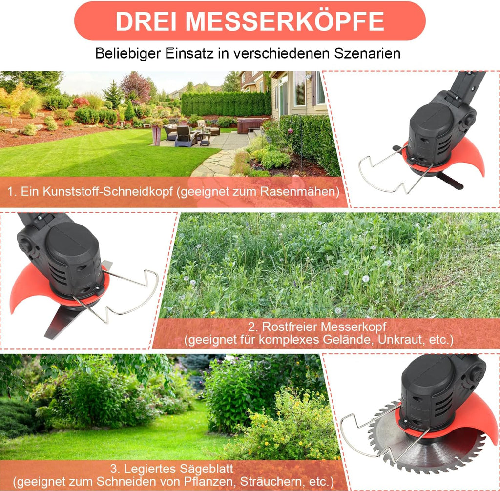 Akku-Rasenmäher, Rasentrimmer (Set mit 2 Akkus à 1,5 Ah und Ladegerät), 2-in-1, 18.000 U/min, 24 V, Kantenschneider
