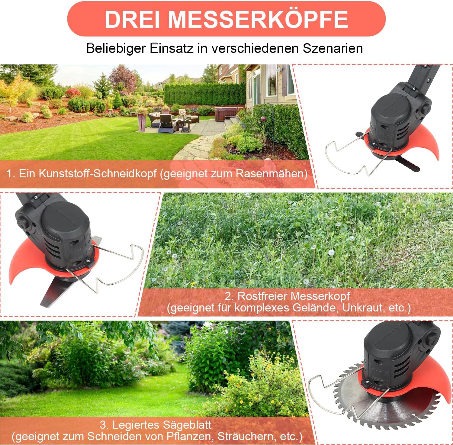 Akku-Rasenmäher, Rasentrimmer (Set mit 2 Akkus à 1,5 Ah und Ladegerät), 2-in-1, 18.000 U/min, 24 V, Kantenschneider
