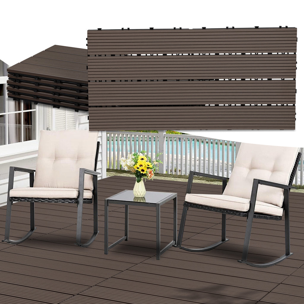 WPC-Fliesen, 30 x 60 cm, Terrassenfliesen, Klickfliesen, Balkonfliesen mit Holzoptik, witterungsbeständige Platten mit Entwässerungsfunktion, geeignet für Terrassen, Balkone und Gärten, braun/rotbraun/dunkelgrau/teakfarben (6 Stück = 1 Quadratmeter)