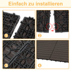 WPC-Fliesen, 30 x 60 cm, Terrassenfliesen, Klickfliesen, Balkonfliesen mit Holzoptik, witterungsbeständige Platten mit Entwässerungsfunktion, geeignet für Terrassen, Balkone und Gärten, braun/rotbraun/dunkelgrau/teakfarben (6 Stück = 1 Quadratmeter)