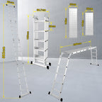 Multifunktionsleiter aus Aluminiumlegierung, Multifunktionsleiter mit Plattform, Leiter mit 2 Gerüstbrettern, Trittleiter mit einer Tragkraft von 150 kg, silberfarben, wahlweise mit 4x3/4×4 oder 4×5 Sprossen.