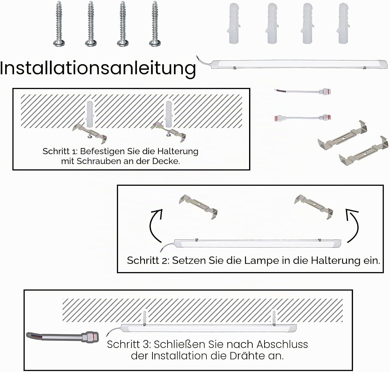 Feuchtigkeitsbeständige Leuchte, 18/36/48 W, 4000 K, neutralweißes Licht, wasserdichte LED-Badezimmerleuchte gemäß IP65-Standard, geeignet für feuchte Umgebungen wie Garagen, Werkstätten, Keller, Abstellräume und Büros [Energieeffizienzklasse F]