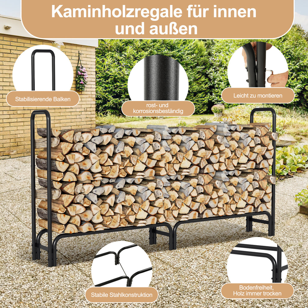 Holzregal mit Schutzhülle – Stahlrahmen – schwarzes Metall-Holzregal – Hilfsmittel zur Lagerung im Innenbereich – Maße: 244 x 34,5 x 124 cm