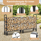 Holzregal mit Schutzhülle – Stahlrahmen – schwarzes Metall-Holzregal – Hilfsmittel zur Lagerung im Innenbereich – Maße: 244 x 34,5 x 124 cm