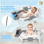 Babybadewanne, Kinderbadewanne, 0–12 Monate, zusammenklappbare Badewanne, grauer Bär (mit Badematte)