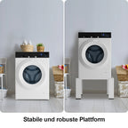 Waschmaschinen-Untergestell mit höhenverstellbarer Ablage 60.6x60.6x40 cm, 150 kg belastbar, Ablage 30 kg, 3 Höhen (5/10/15 cm), Anti-Rutsch & Gummifüße, Weiß