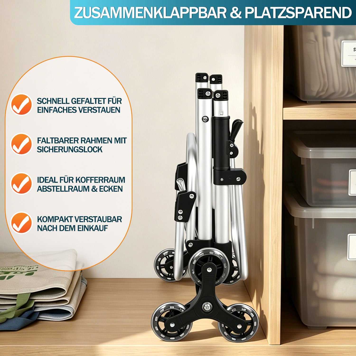 Einkaufstrolley klappbar Haupttasche+Seitentasche Trolley Räder Einkaufswagen