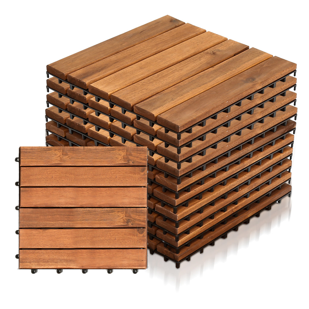 Holz-Mosaikplatten aus Robinienholz, 30 x 30 cm – Balkonfliesen, Gartenfliesen, geeignet für Garten, Terrassen und Balkone