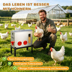 Automatischer Hühnerfutterbehälter mit 18 kg Fassungsvermögen, 6 Futterauslässen, aus verzinktem Metall