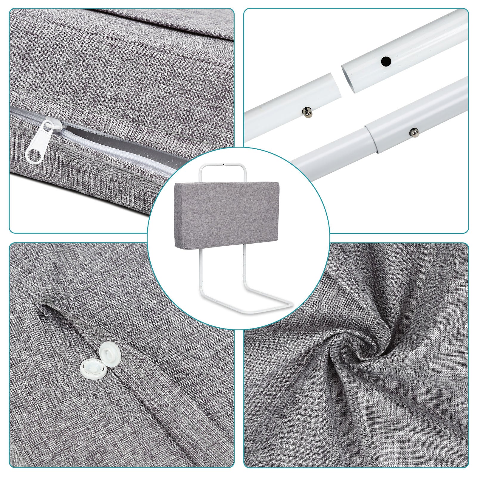 Bettgitter, 50/60 cm, Absturzsicherung, Sicherheitsgitter für Kinderbetten, in 5 Stufen höhenverstellbares Bett, Absturzsicherung, Bettgitter für Kinderbetten, Babybett und Familienbett (Leinen-Grau/Grün), optional