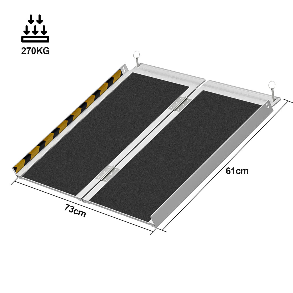 61/91/152CM Rollstuhlrampe, maximale Belastbarkeit 270 kg, Rollstuhlrampe mit rutschfester Oberfläche, tragbare Rollstuhlrampe, zusammenklappbare Rollstuhlrampe für Treppenstufen, Treppen und Türöffnungen