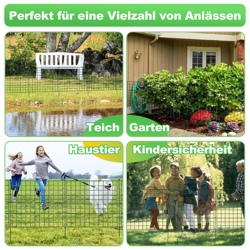 Teichzaun, Metall-Gartenzaun, Außenzaun, 3,75/7,5/10,5 Meter, inklusive Zaunelemente und Befestigungsstangen, flaches Modell