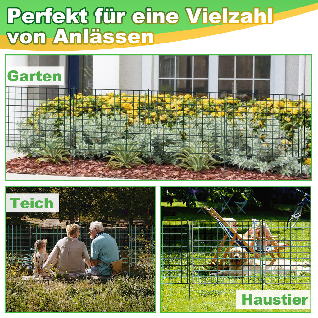 Teichzaun, Metall-Gartenzaun, Außenzaun, 3,75/7,5/10,5 Meter, inklusive Zaunelemente und Befestigungsstangen, flaches Modell