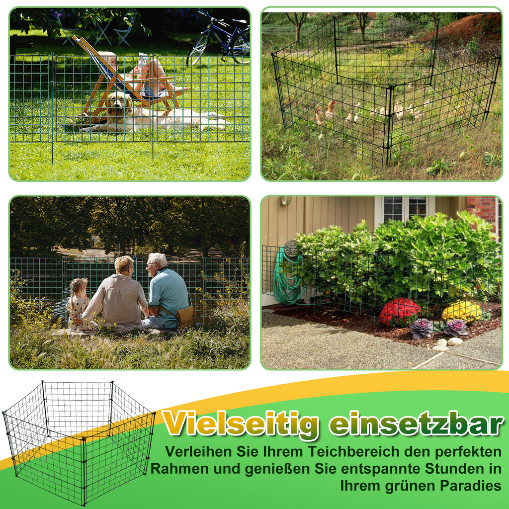 Teichzaun, Metall-Gartenzaun, Außenzaun, 3,75/7,5/10,5 Meter, inklusive Zaunelemente und Befestigungsstangen, flaches Modell