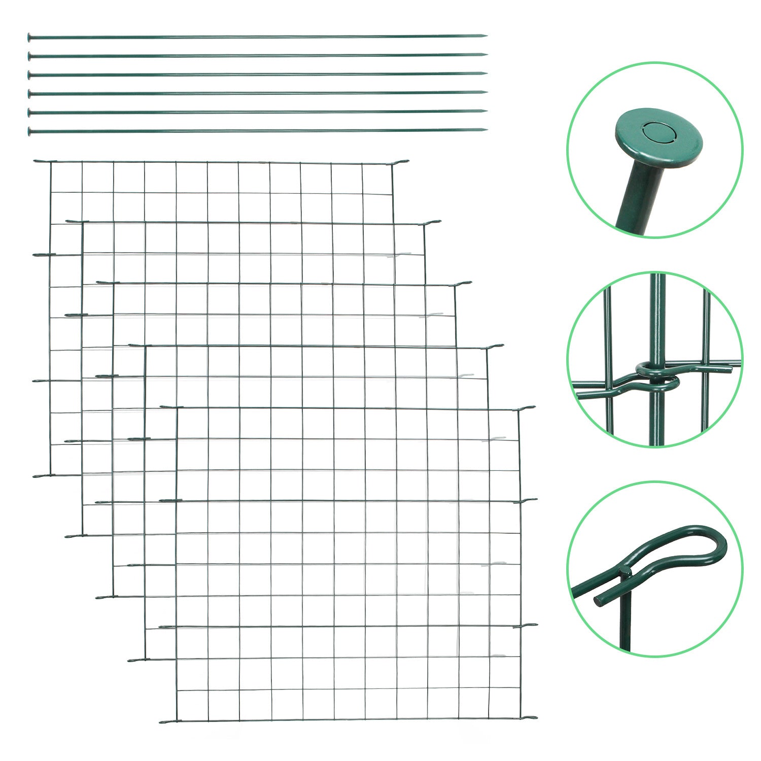 Teichzaun, Metall-Gartenzaun, Außenzaun, 3,75/7,5/10,5 Meter, inklusive Zaunelemente und Befestigungsstangen, flaches Modell