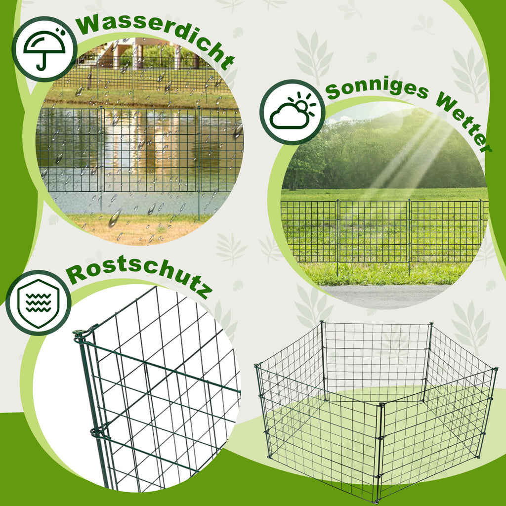 Teichzaun, Metall-Gartenzaun, Außenzaun, 3,75/7,5/10,5 Meter, inklusive Zaunelemente und Befestigungsstangen, flaches Modell