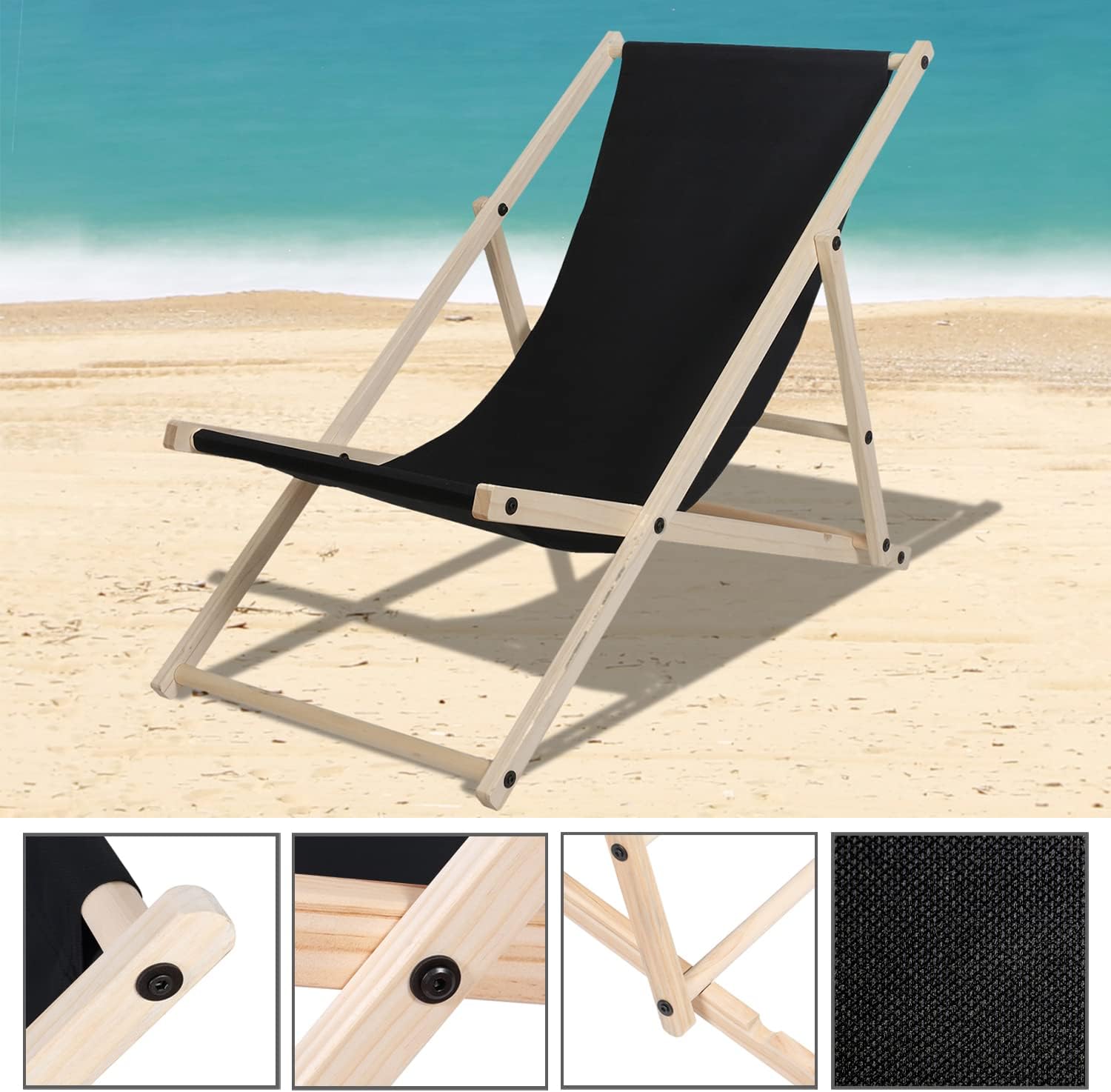Klappbarer Liegestuhl, verstellbar, Belastbarkeit 120 kg, geeignet für Strand, Camping und Balkon, Klappstuhl für drinnen und draußen, Strandliegestuhl, wetterfester Freizeitliegestuhl, Camping-Liegestuhl