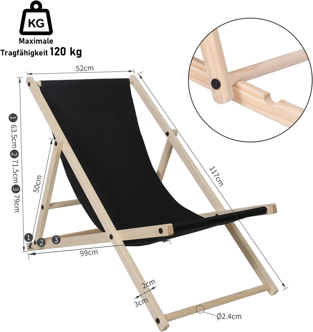 Klappbarer Liegestuhl, verstellbar, Belastbarkeit 120 kg, geeignet für Strand, Camping und Balkon, Klappstuhl für drinnen und draußen, Strandliegestuhl, wetterfester Freizeitliegestuhl, Camping-Liegestuhl