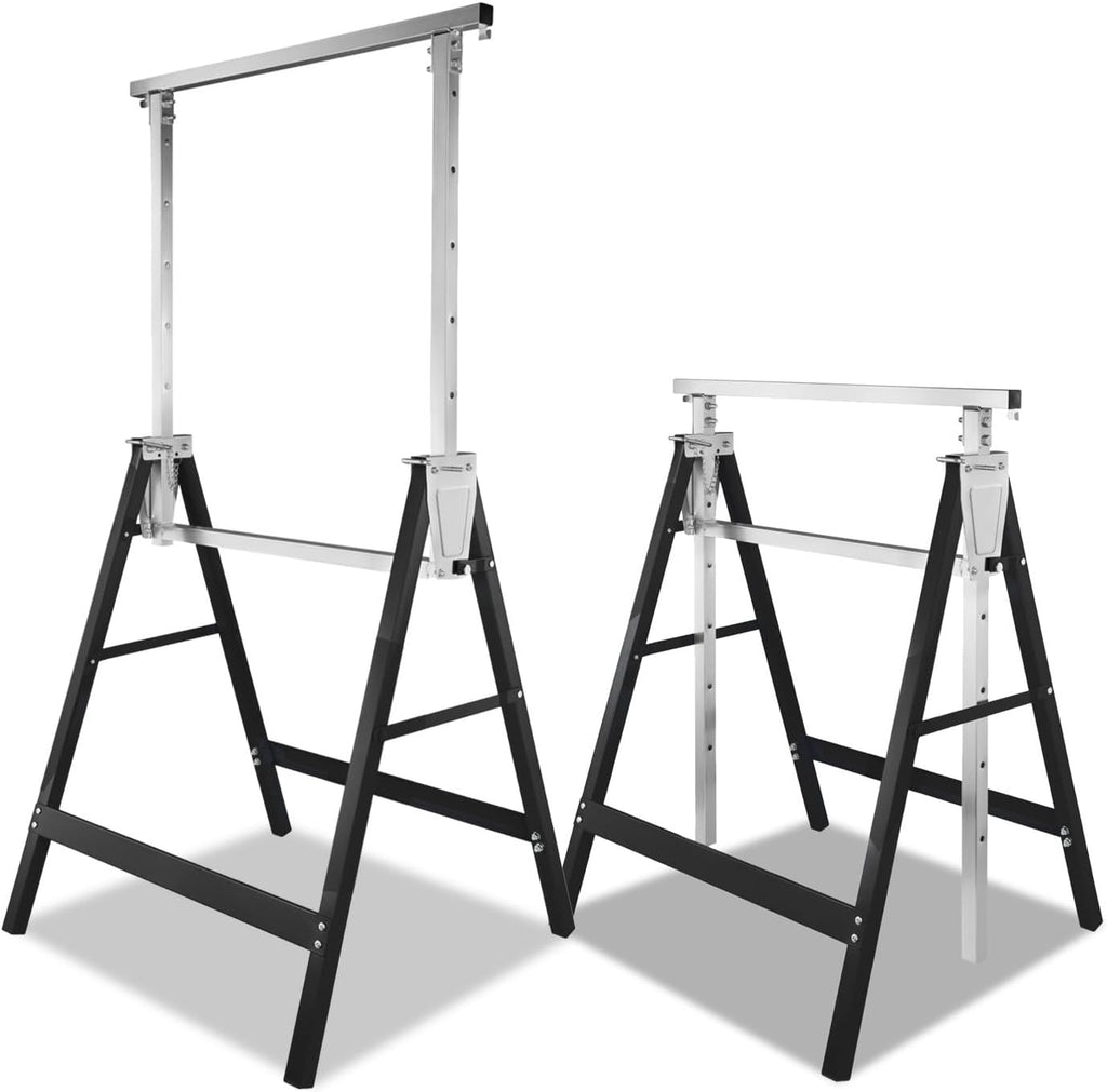 Arbeitsständer, 2er-Set, höhenverstellbar, 7 Stufen (80–130 cm), Gerüstständer, Tragkraft 400 kg pro Paar, klappbare Ständer für Haushalt, Werkstatt und Garten, schwarz