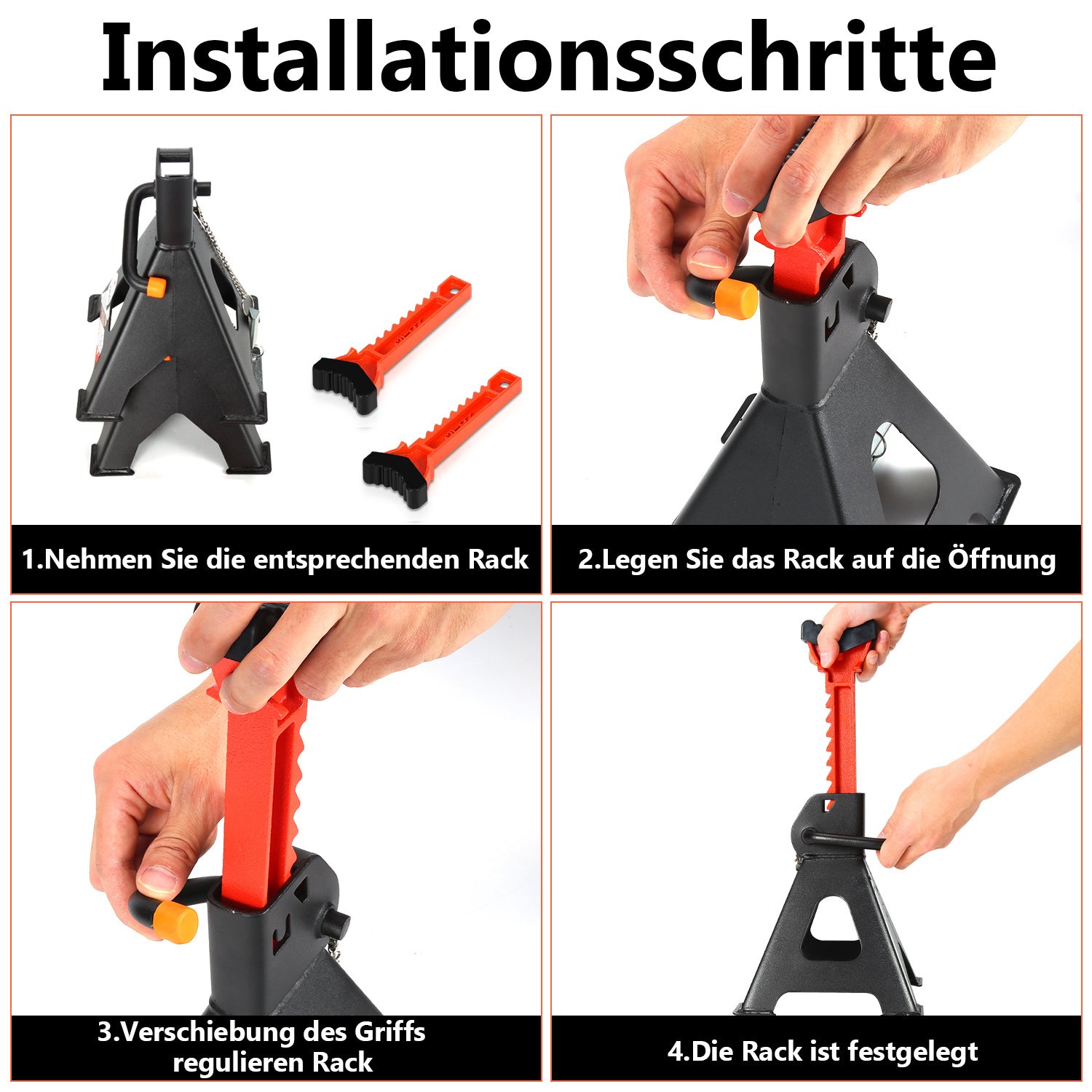 Unterstellböcke 2/4 Stück, Stützböcke Wagenheber Ständer Modellwahl 3T, Wohnwagen Stützbock, Automotive Unterstellbock 285-430 mm Hubhöhe höhenverstellbar (Mit Sicherung und Gummi)